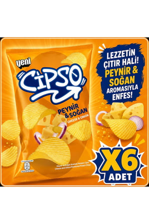Cipso Peynir ve Soğan Aromalı Tırtıklı Patates Cipsi Parti Boy x6 adet