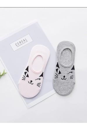 5 Çift Sevimli Kedi Desenli Kadın (GÖRÜNMEZ) Babet Çorap Seti