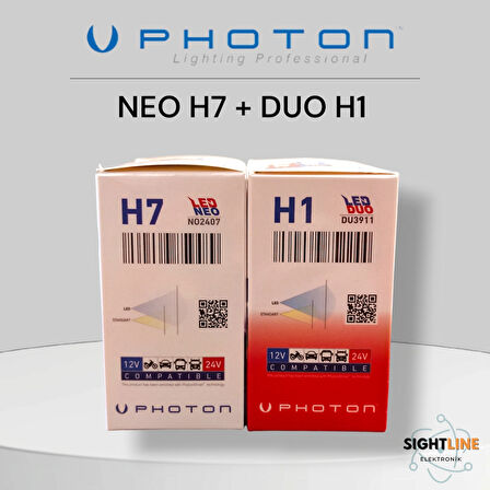 Photon Neo H7 + Photon Duo H1 LED Xenon Beyaz far ampülü (uzun,kısa) set 4 ampül