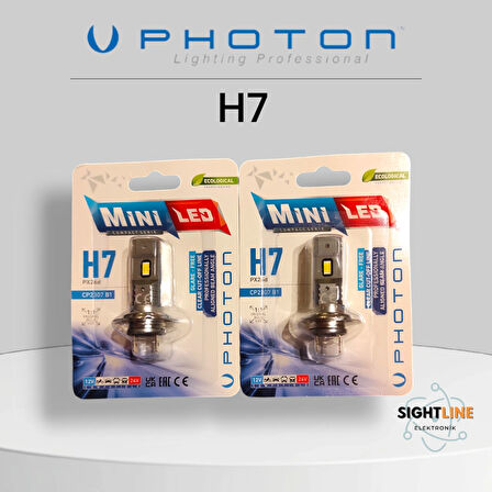 Photon Mini Yeni Seri H7 Beyaz Xenon LED Far Ampülü 6500 Kelvin 16.000 Lümen (Sağ/Sol Takım)