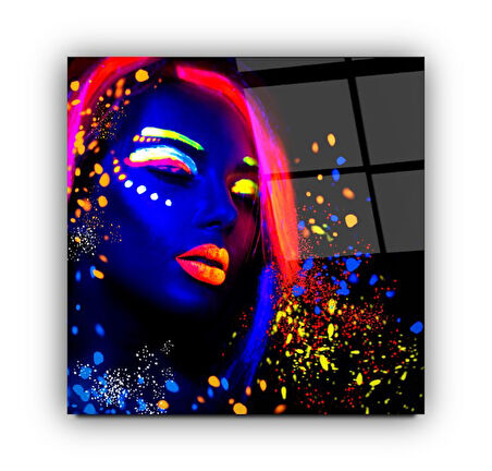 Neon Kadın Cam Tablo | Hediyelik, Dekoratif, Ofis, Mutfak 