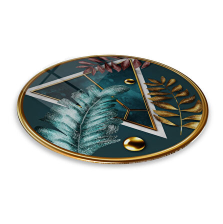 Gold Desenler Yuvarlak Cam Tablo | Hediyelik, Dekoratif, Ofis, Mutfak 