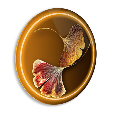 Gold Yaprak Yuvarlak Cam Tablo | Hediyelik, Dekoratif, Ofis, Mutfak 