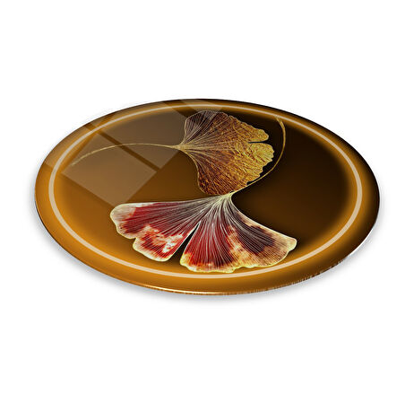 Gold Yaprak Yuvarlak Cam Tablo | Hediyelik, Dekoratif, Ofis, Mutfak 