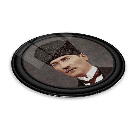 Atatürk Yuvarlak Cam Tablo | Hediyelik, Dekoratif, Ofis, Mutfak 