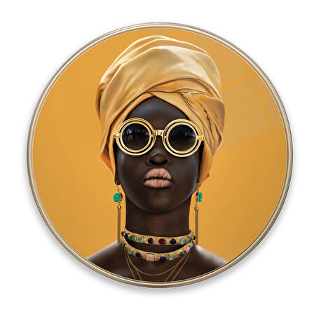 Afrikalı Kadın Yuvarlak Cam Tablo | Hediyelik, Dekoratif, Ofis, Mutfak 