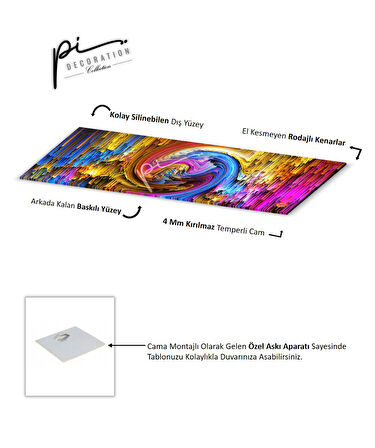 Soyut Renkler Panoramik Cam Tablo | Hediyelik, Dekoratif, Ofis, Mutfak 