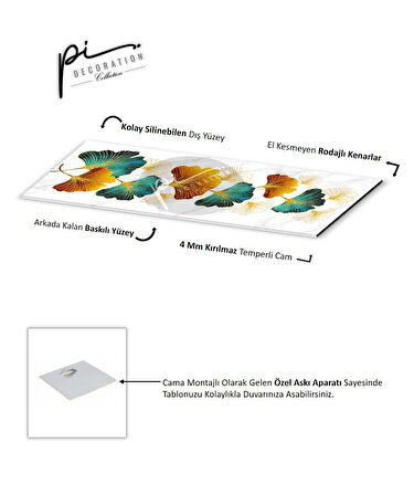 Yapraklar Panoramik Cam Tablo | Hediyelik, Dekoratif, Ofis, Mutfak 