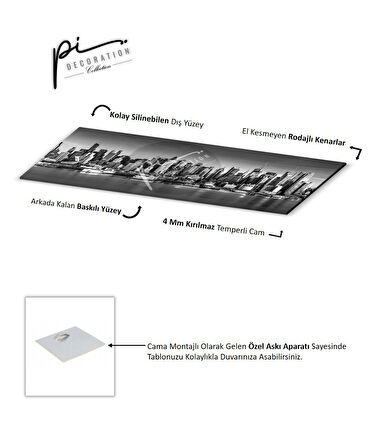 Şehir Manzarası Panoramik Cam Tablo | Hediyelik, Dekoratif, Ofis, Mutfak 