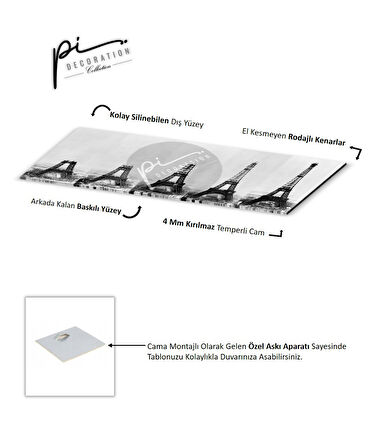 Eyfel Kulesi Panoramik Cam Tablo | Hediyelik, Dekoratif, Ofis, Mutfak 