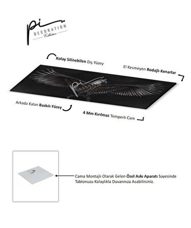 Kartal Panoramik Cam Tablo | Hediyelik, Dekoratif, Ofis, Mutfak 