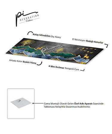 Geyikler Panoramik Cam Tablo | Hediyelik, Dekoratif, Ofis, Mutfak 