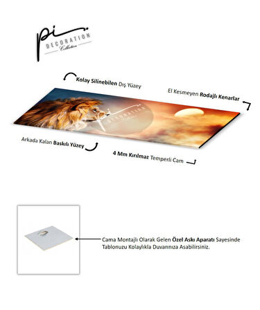 Aslan Panoramik Cam Tablo | Hediyelik, Dekoratif, Ofis, Mutfak 