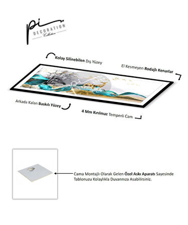 Gold Geyikler Panoramik Cam Tablo | Hediyelik, Dekoratif, Ofis, Mutfak 