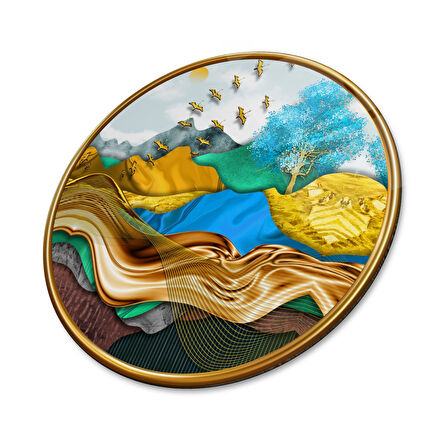 Gold Desenler Yuvarlak Cam Tablo | Hediyelik, Dekoratif, Ofis, Mutfak 