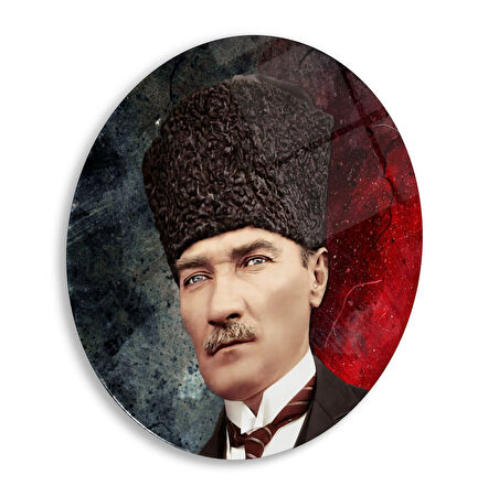 Atatürk Yuvarlak Cam Tablo | Hediyelik, Dekoratif, Ofis, Mutfak 