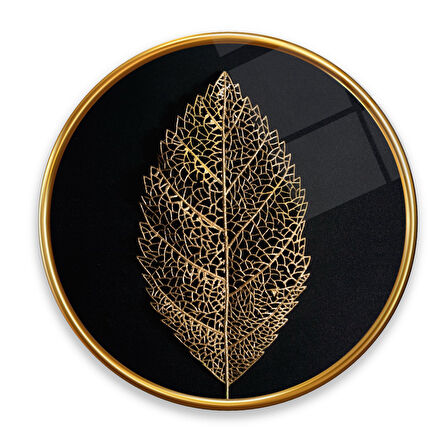Gold Yaprak Yuvarlak Cam Tablo | Hediyelik, Dekoratif, Ofis, Mutfak 