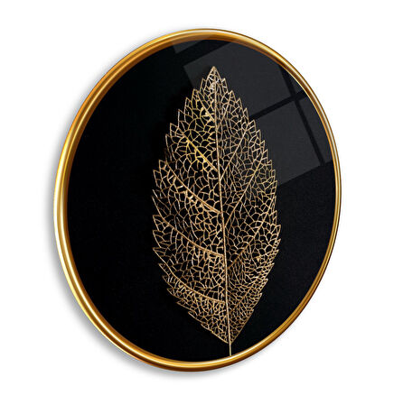 Gold Yaprak Yuvarlak Cam Tablo | Hediyelik, Dekoratif, Ofis, Mutfak 