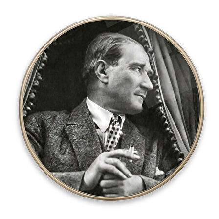 Atatürk Yuvarlak Cam Tablo | Hediyelik, Dekoratif, Ofis, Mutfak 