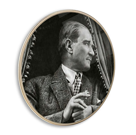 Atatürk Yuvarlak Cam Tablo | Hediyelik, Dekoratif, Ofis, Mutfak 