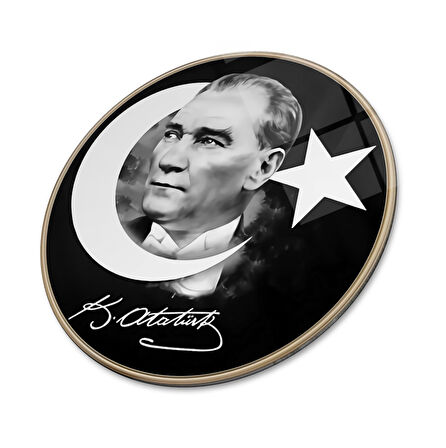 Atatürk Yuvarlak Cam Tablo | Hediyelik, Dekoratif, Ofis, Mutfak 