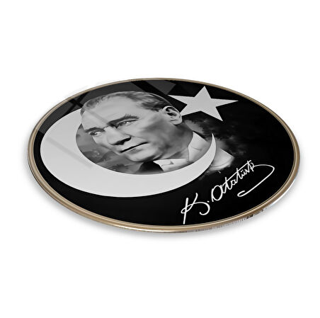 Atatürk Yuvarlak Cam Tablo | Hediyelik, Dekoratif, Ofis, Mutfak 