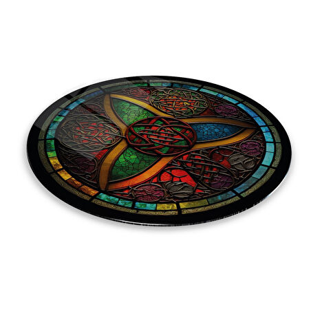 Soyut Vitray Yuvarlak Cam Tablo | Hediyelik, Dekoratif, Ofis, Mutfak 