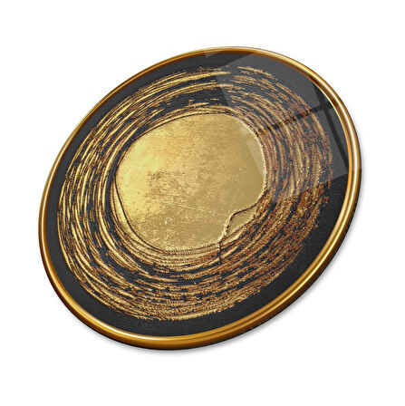 Gold Desen Yuvarlak Cam Tablo | Hediyelik, Dekoratif, Ofis, Mutfak 