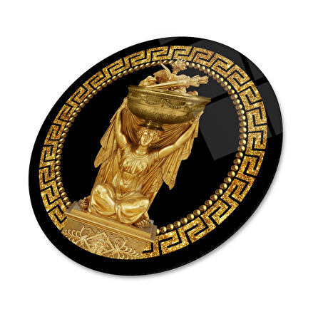 Antik Gold Yuvarlak Cam Tablo | Hediyelik, Dekoratif, Ofis, Mutfak 
