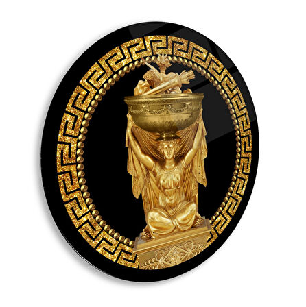 Antik Gold Yuvarlak Cam Tablo | Hediyelik, Dekoratif, Ofis, Mutfak 