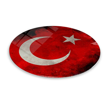 Bayrak Yuvarlak Cam Tablo | Hediyelik, Dekoratif, Ofis, Mutfak 