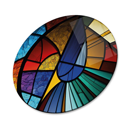 Soyut Vitray Yuvarlak Cam Tablo | Hediyelik, Dekoratif, Ofis, Mutfak 