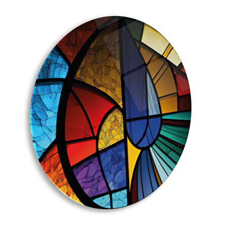 Soyut Vitray Yuvarlak Cam Tablo | Hediyelik, Dekoratif, Ofis, Mutfak 