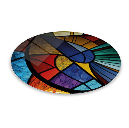 Soyut Vitray Yuvarlak Cam Tablo | Hediyelik, Dekoratif, Ofis, Mutfak 