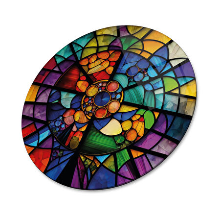 Vitray Yuvarlak Cam Tablo | Hediyelik, Dekoratif, Ofis, Mutfak 