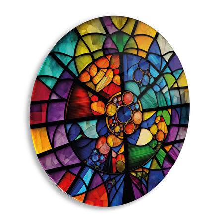 Vitray Yuvarlak Cam Tablo | Hediyelik, Dekoratif, Ofis, Mutfak 