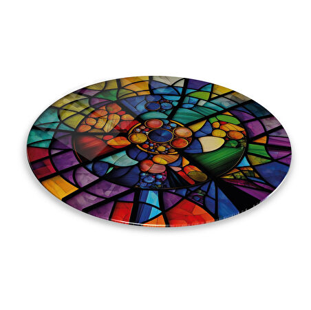 Vitray Yuvarlak Cam Tablo | Hediyelik, Dekoratif, Ofis, Mutfak 