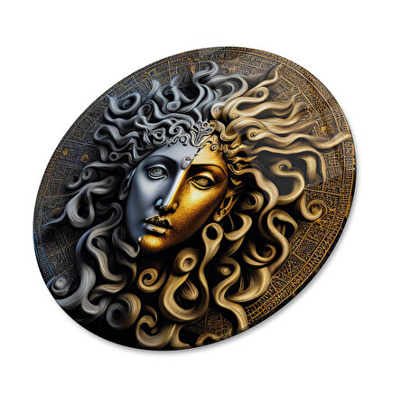 Medusa Yuvarlak Cam Tablo | Hediyelik, Dekoratif, Ofis, Mutfak 