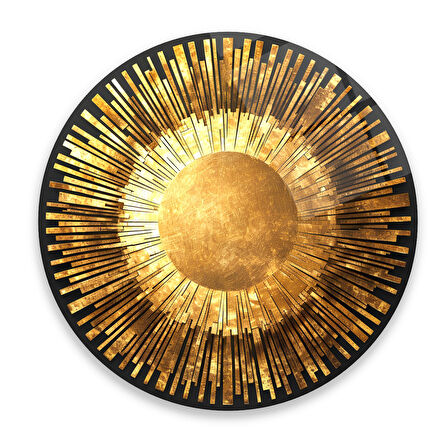 Gold Soyut Yuvarlak Cam Tablo | Hediyelik, Dekoratif, Ofis, Mutfak 
