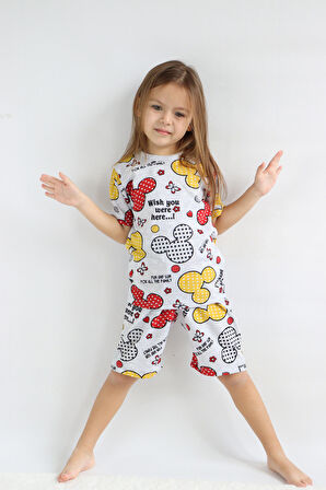 Kız Çocuk Gri Baskılı Şortlu Alt-Üst Basic Takım 3-10 Yaş