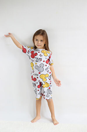 Kız Çocuk Gri Baskılı Şortlu Alt-Üst Basic Takım 3-10 Yaş