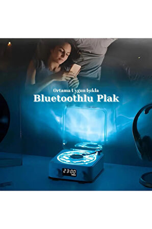 Waves Nostalji Plak Görünümlü Bluetooth Hoparlör 3D Ses Dalgası Retro Müzik Plak mavi