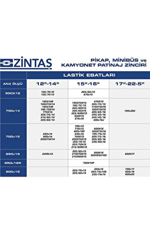 Pikap Minibüs Ve Kamyonet İçin Mahmuzlu Patinaj Zinciri 800x15XL