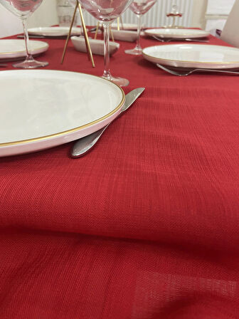 Çeyizlik Piko Sarma Gold Detaylı Dertsiz Masa Örtüsü Simsiz Kırmızı