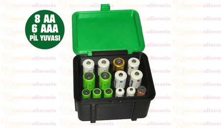  AA ve AAA Pil Saklama Kutusu 8 AA Yuva, 6 AAA Pil Yuvası
