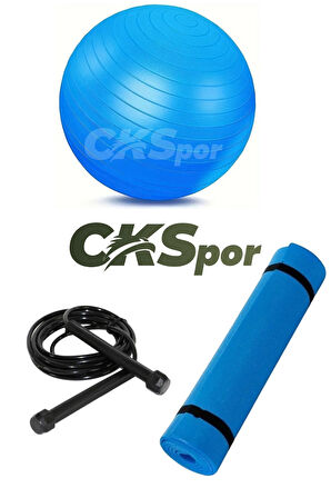 Süper Pilates Seti – 55 CM Pilates Topu + 7 MM Yoga Matı + Atlama İpi 3'lü Spor Seti
