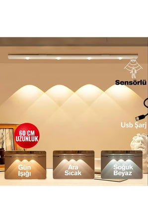 Hareket Sensörlü - Dekoratif Gece Lambası - Usb Şarjlı Led Aydınlatma 60 Cm Beyaz Kasa