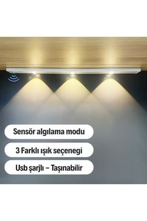 Hareket Sensörlü - Dekoratif Gece Lambası - Usb Şarjlı Led Aydınlatma 60 Cm Beyaz Kasa