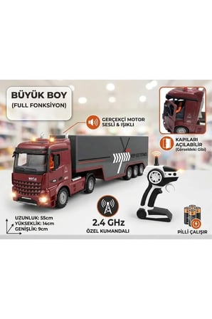 Büyük Boy 2.4 GHZ Uzaktan Kumandalı Dorseli Konteyner Tırı Kapıları Açılır Full Fonksiyon RC Tır Pilli