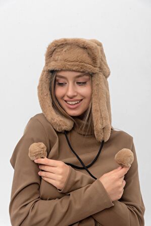 Peluş Kulaklıklı Ponponlu Pilot Şapka